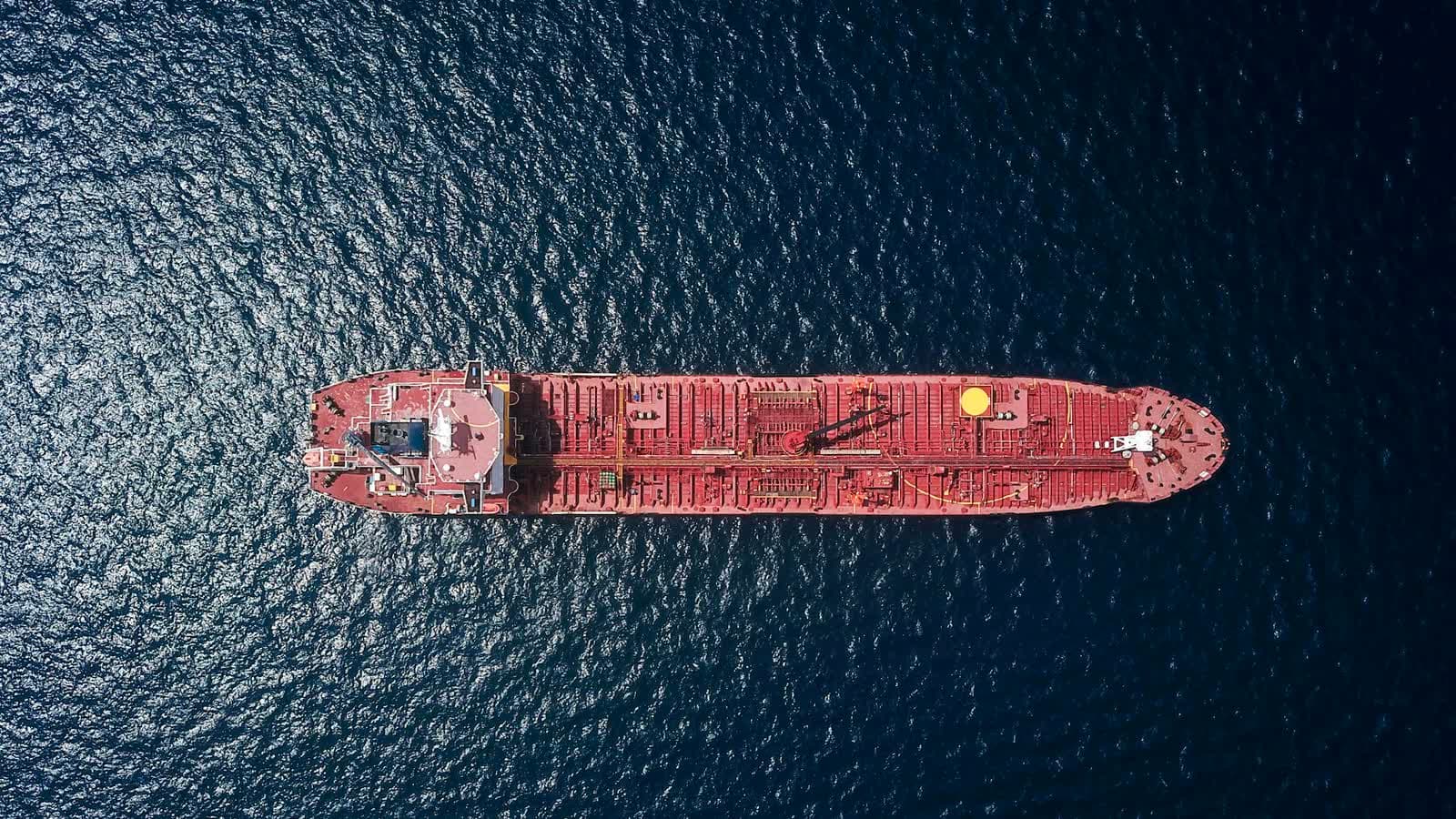 Aerial view of a loaded oil tanker