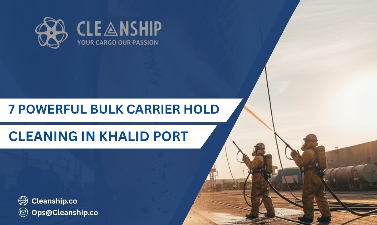 Bulk carrier hold cleaning in Khalid Port ensuring cargo safety and efficient vessel operations
