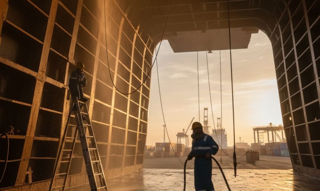 Ship hold cleaning services at Dhamantar Port