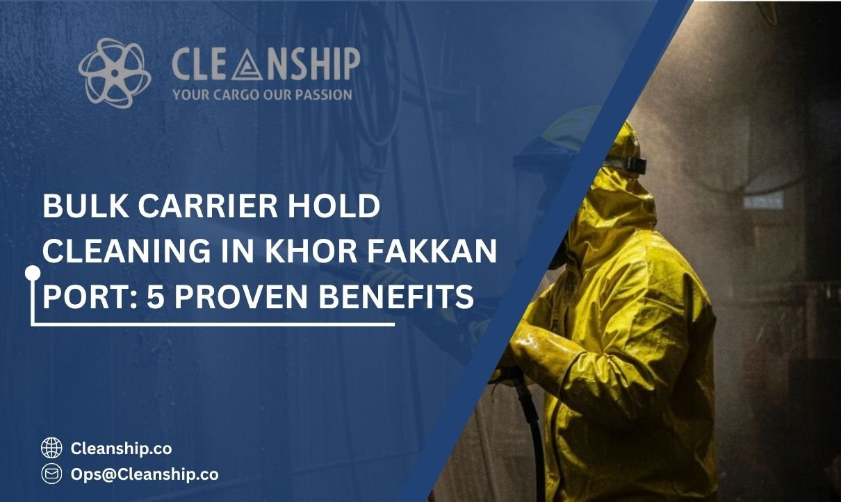 Bulk carrier hold cleaning in Khor Fakkan Port for safe and efficient cargo operations