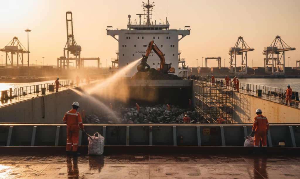 Cargo hold cleaning at Rio de Janeiro Port for safe and efficient shipping