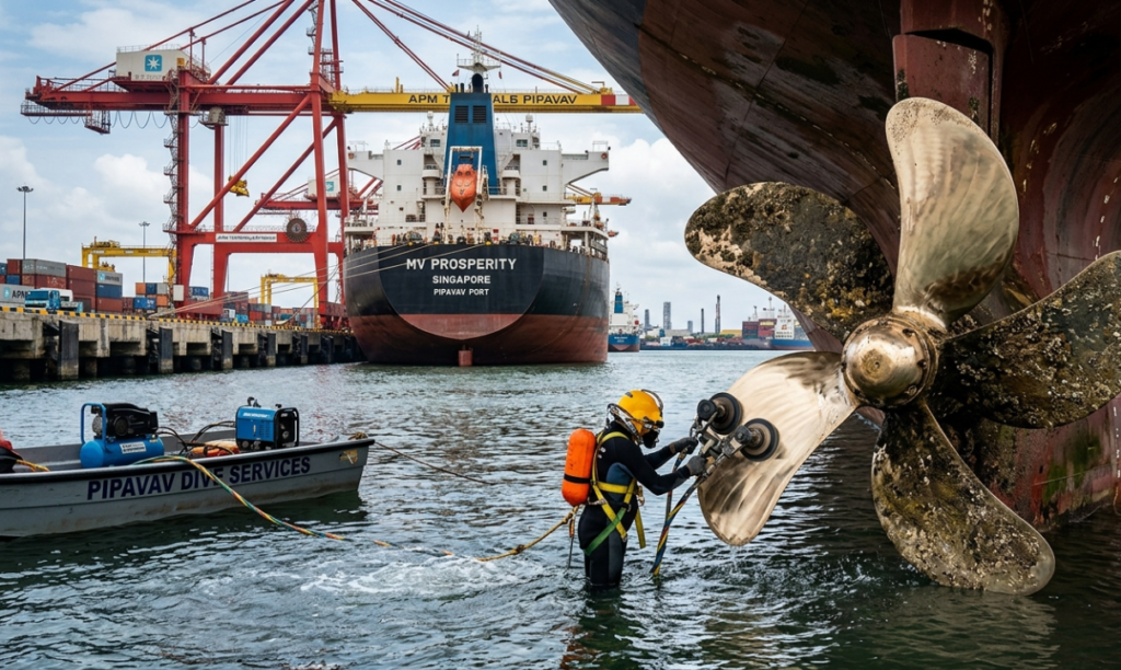 Propeller Polishing in Pipavav: Improving Vessel Efficiency Below the Waterline